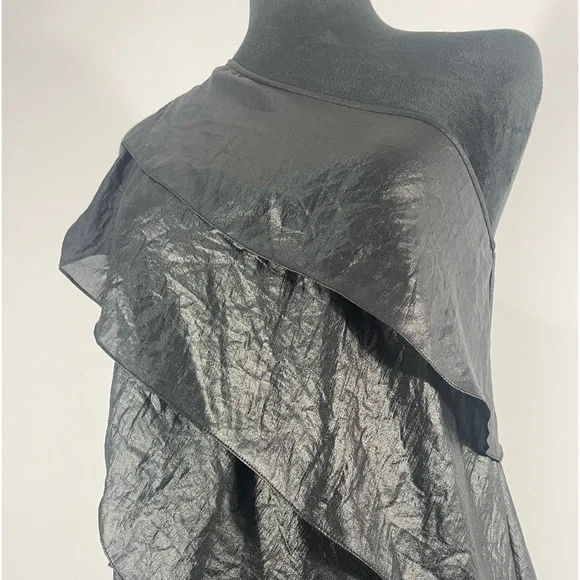 BCBG Maxazaria XS Black One Shoulder, tiered, 6 tier ruffle dress - Picture 6 of 10